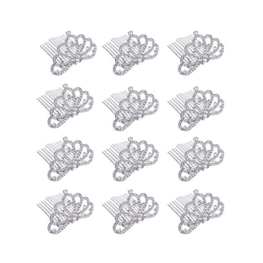 12Pcs Rhinestone Mini Crown Hair Combs | Princess Tiaras for Girls, Wedding & Birthday Party Accessories