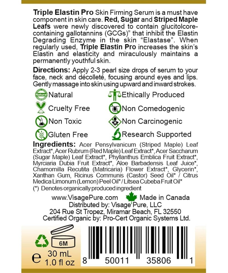 Triple Elastin Pro - Skin Firming Face Serum with GCGs | USDA Organic, Physician Formulated, Boosts Elasticity