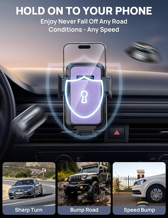 2026 Ultimate Car Phone Holder Mount(+Air Vent Clip) [Military Grade Stable], 360° Rotatable Suction Cup Car Phone Mount for Dashboard Windshield ,Truck Cradle Stand for iPhone 17 16 Pro Max Samsung