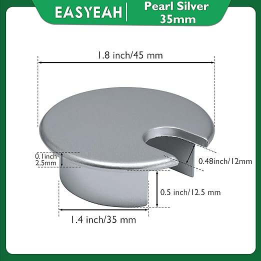 EASYEAH 1 Pcs Desk Grommet 1-3/8" / 35 mm, Desk Cord Hole Cover, Cable Grommet Metal Zinc Alloy Materilal, Desk Hole Grommet for Home & Office Pc, Detachable Cable Cord Organizer-Matte Silver