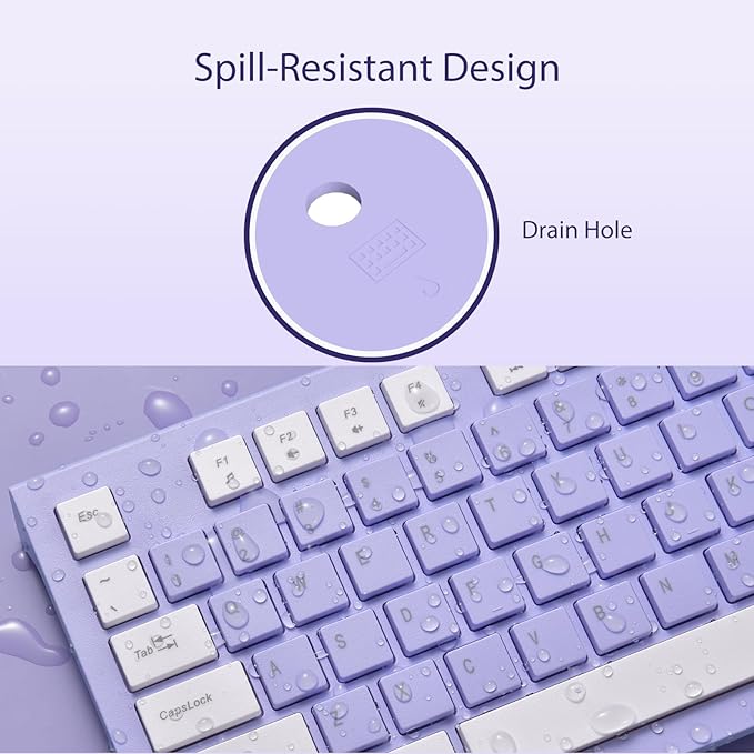 COLIKES Wired Keyboard, Ultra-Thin USB Wired Computer Keyboard, Low-Profile Keys, Spill-Resistant, Multimedia Keys, Compatible with Windows, Mac, Chrome, Linux, and Android-Purple