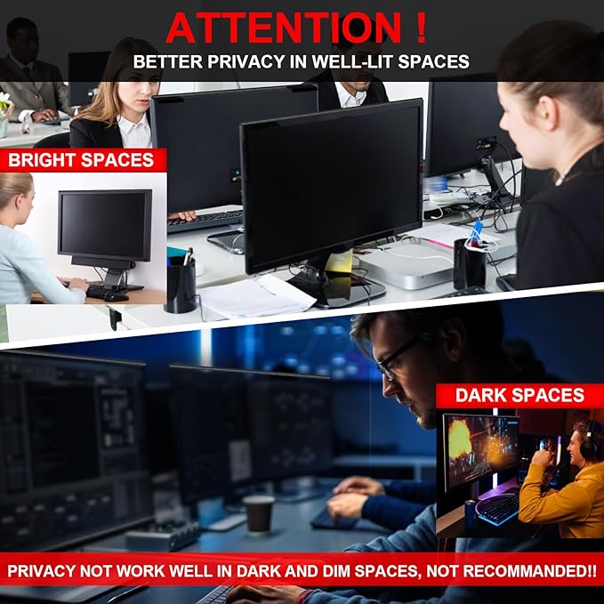 Hoktods Magnetic Hanging Computer Privacy Screen 32 Inch, Removable Privacy Shield for 16:9 Widescreen Frameless Monitor, Anti Spy Anti Scratch Anti Glare Blue Light Screen Guard