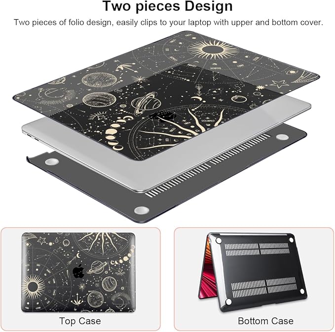 LCMOCICO Compatible with MacBook Pro 13 inch Case 2022 2021-2016 A2338 M2/M1 A2251 A2289 A2159 A1989 A1706 Model, Pattern Plastic Hard Shell Keyboard Cover Screen Film Webcam Cover, Constellation