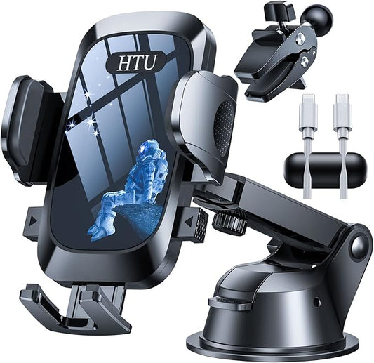 HTU Car Phone Holder【2026 Upgraded 100+LBS Suction & Safety Cert】 Cell Phone Car Mount for Truck Heavy Duty Phone Holder for Dashboard/Windshield/Vent for iPhone 17 16 Pro Max, Navy Blue