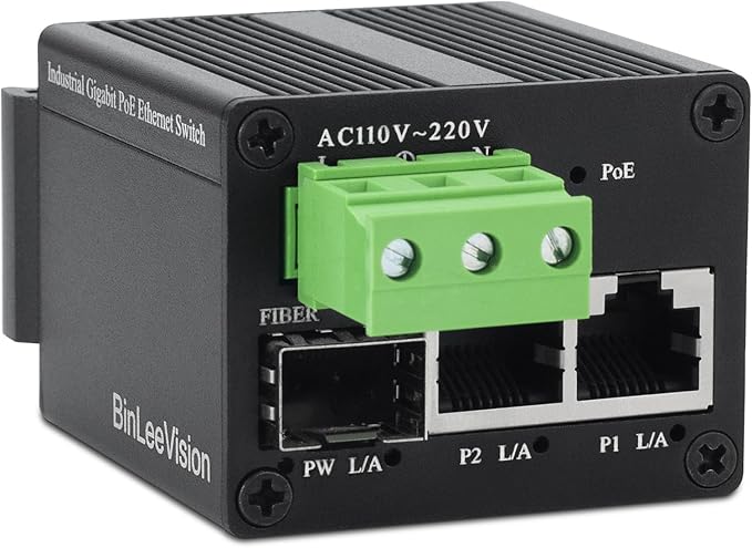 BinLeeVision Ultra-Compact 3 Port Gigabit PoE+ Switch, Fits in Junction Box, 2x30W 802.3at + SFP Fiber Uplink, AC 85V-250V Direct (No Adapter), Plug-and-Play for IP Camera, Wall/Desktop Mount