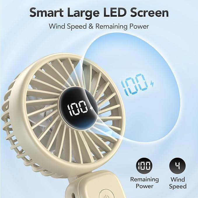 PANERGY Handheld Fan Foldable, 5000mAh Rechargeable Hand Fans with Powerful Cooling, 4 Speeds, LED Display, Portable Fan for Travel,Concerts,Makeup,Lash,Outdoor Events,Gifts Women