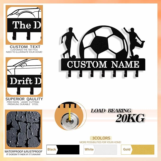 Syneiro Personalized Football Key Holder Wall Mount, Custom Metal Key Rack Key Holder with Name, Deer Cabin Wall Keys Hanger with Hooks for Entryway, Front Door, Hallway, Kitchen, Living Room