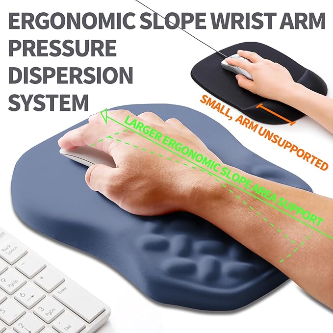 Armanza Ergonomic Slope Mouse Pad Wrist Support, Wrist Rest Mousepad for Carpal Tunnel Pain Relief with Massage Bulge and Slow Rebound Memory Foam (12x8 inch, Deep Blue)