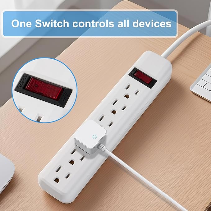 PowerEnvy 6-Outlet Surge Protector – 250 Joules, 2ft Cord, 15A/125V, 1875W Max – Right Angle Plug, Black – Home, Office, & Electronics Protection
