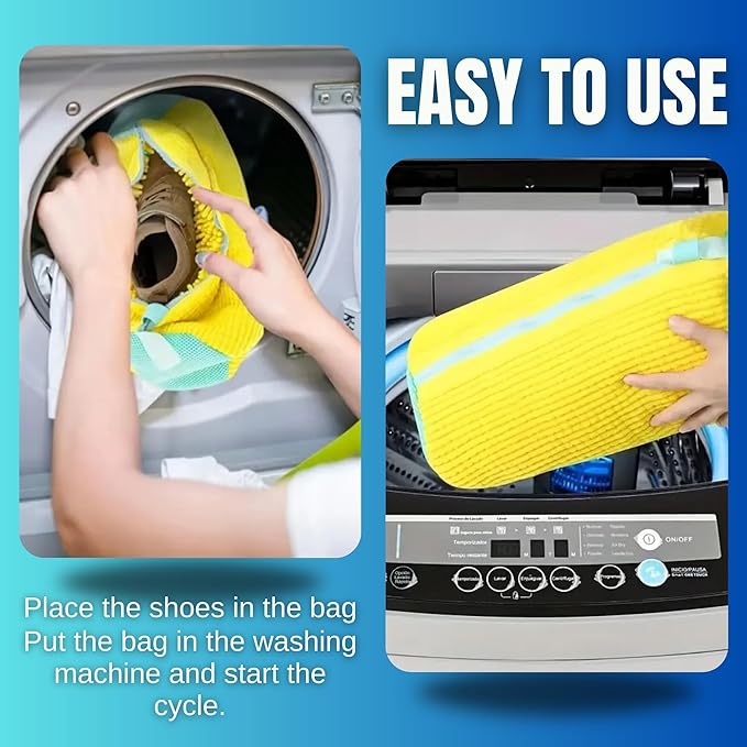 XXL Shoe Bag for Washing Machine - 2PCS Reusable shoe laundry bag for washer and dryer, 360Â° Premium Protective Shoe Washing Machine Bag for Sneakers, Slippers, Gym & All Type of Shoes (YELLOW)