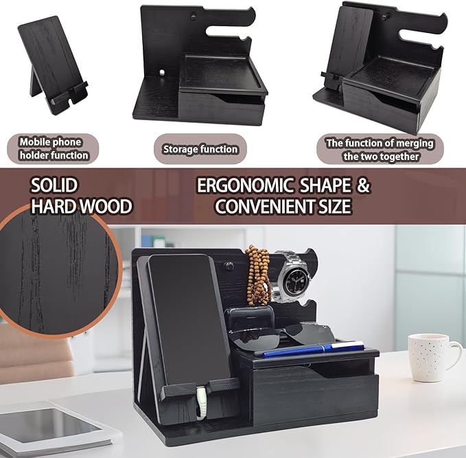 UUyuality Countertop Perfume & Makeup Organizer - Wooden Rack, Cologne Stand Shelves & Skincare Organizer for Bedroom Dresser, Organizador de Perfumes Estante para Perfumes (Black——Stand, 02)