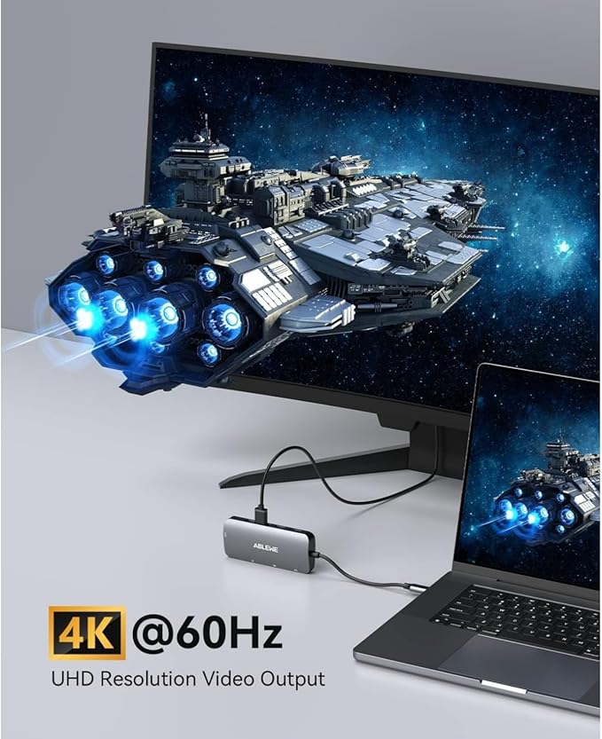 ABLEWE USB C Hub Ethernet, Multiport USB C to HDMI Hub, 8 in 1 4K@60Hz USBC Adapter,1000Mbps, 100W PD, 3 USB 3.0 Ports, Docking Station Compatible for MacBook, Tablet, Phone, Type C Devices