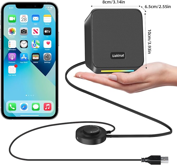 Uakinat Computer Speakers,with 7 Colorful RGB Lights, Headphone Jack, Enhanced Bass and Volume Control, PC Speakers USB Powered Gaming Speakers for Laptop Monitor PC Tablet Phone