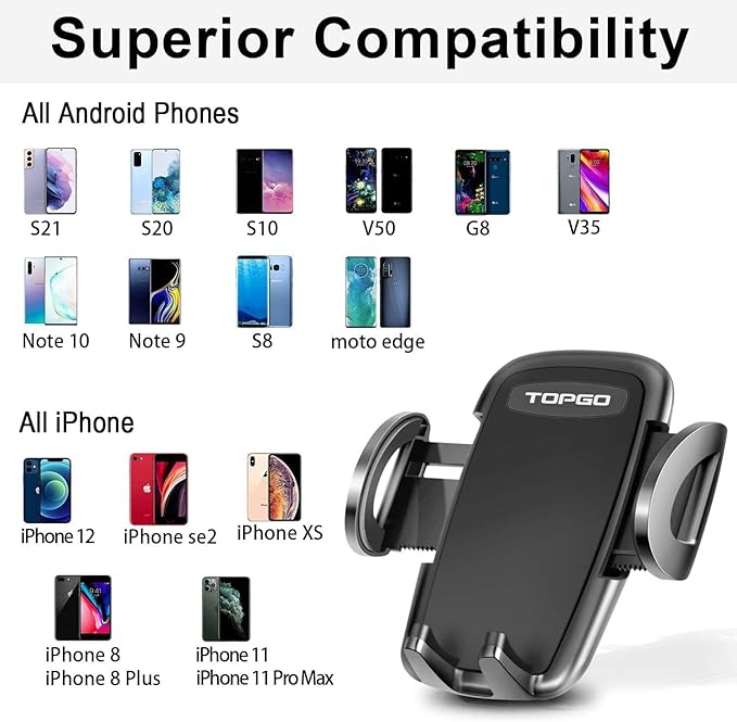 TOPGO Cup Phone Holder for Car, [No Shaking & Stable & Adjustable Pole] Car Cup Holder Phone Mount, Cell Phone Cradle for iPhone 14, Samsung and More Smart Phone - Black