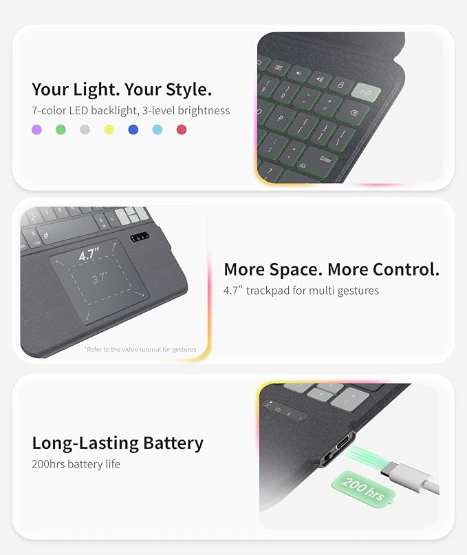 EIP Keyboard Case for iPad Pro 13 inch M5 (2025) / M4, Magnetic Detachable Keyboard with Patented Stylus Shortcuts, Adjustable Stand, Seven-Color Backlit [Not for Pro 12.9” 3-6th] [Not for Air 13”].
