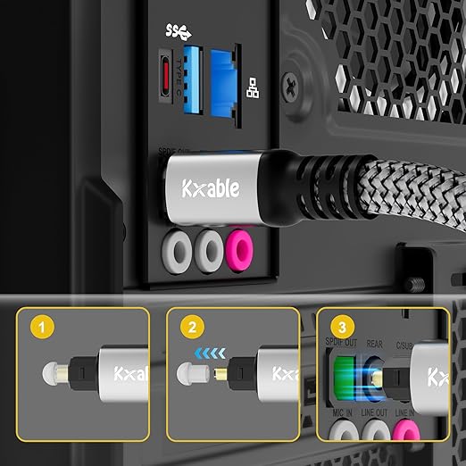Kxable Optical Audio Cable 6.6FT /2M, Digital Audio Cable, Toslink Fiber Optic Cord, [Nylon Braided, Slim Aluminum Shell, Gold Plated Connector], for Home Theater, Sound Bar, PS4, Xbox, TV and More