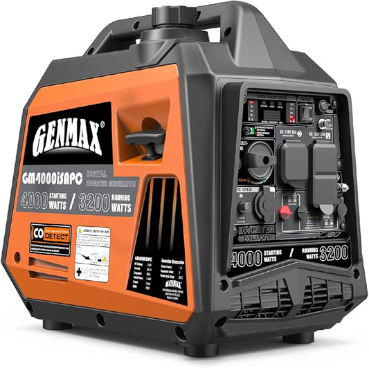 GENMAX Portable Generator,4000W ultra-quiet145cc Engine &Parallel and Series Ready, EPA & CARB Compliant, Eco-Mode Feature, Ultralightweight for Backup Home Use & Camping (GM4000iSAPC)