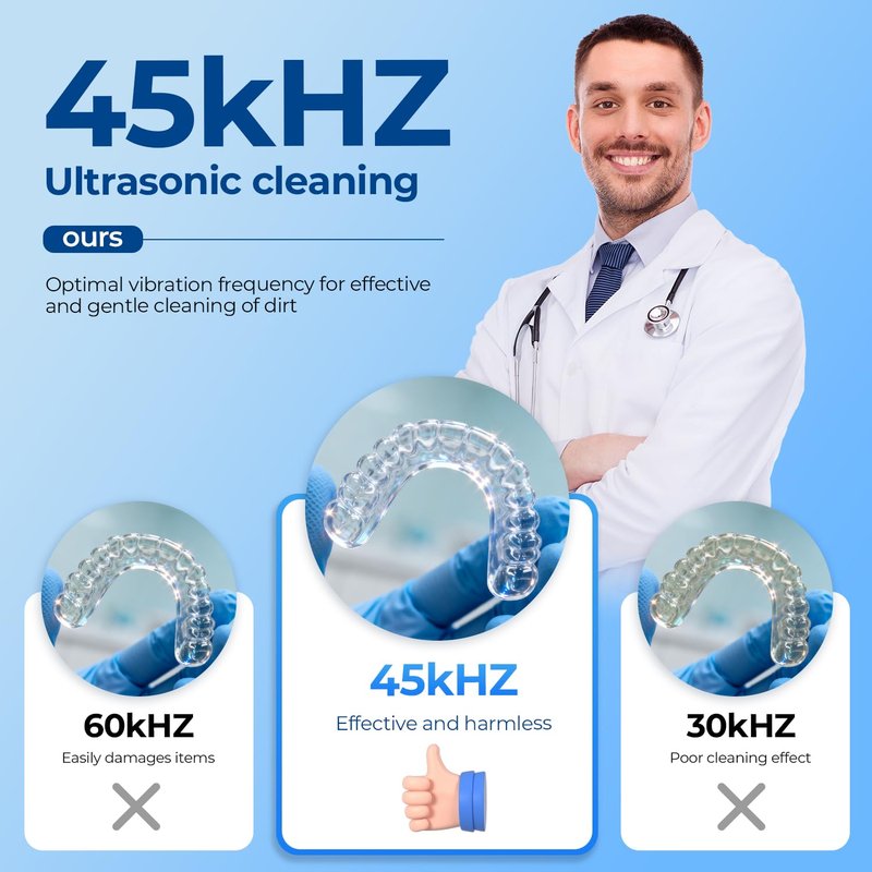 GYNHD Ultrasonic Retainer Cleaner Machine - 45kHz Ultrasonic Cleaner - 200ML Mouth Guard & Denture Cleaner Pod & Jewelry - 5 Modes with Digital Timer - Upgrade Water Bottle Design