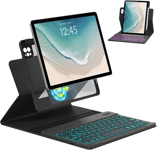OPAKIT Magnetic Keyboard Case for iPad Air 11-inch (M2 2024) & Pro 11 1st/2nd/3rd/4th,360 Rotation Detachable & 7 Color Backlit BT Keyboard Cover for ipad Air 5th 4th Generation 10.9 inch (Black)