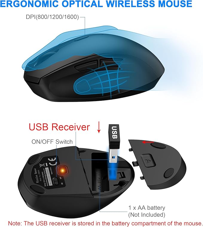 EDJO Wireless Keyboard and Mouse Combo, Full-Sized Ergonomic Computer Keyboard with Wrist Rest, 3-Level Adjustable DPI Wireless Optical Mouse, 2.4GHz Plug & Play for Windows Mac OS PC Laptop