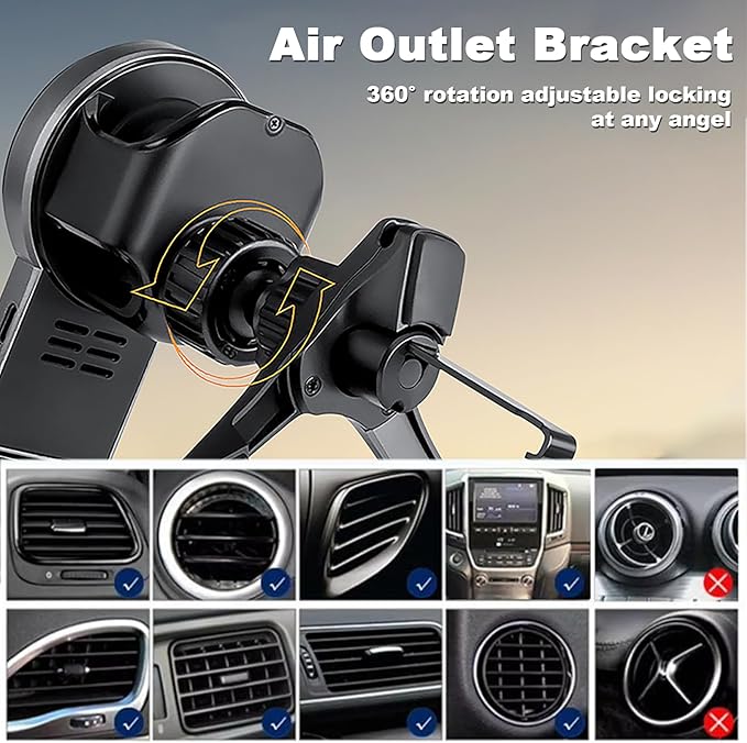 Fannasi 3 in 1 Wireless Car Charger, 15W Fast Charging Phone Holder Foldable Magnetic Mount Fit for All iPhone Android Phone, iWatch, Airpods Wireless Earphone