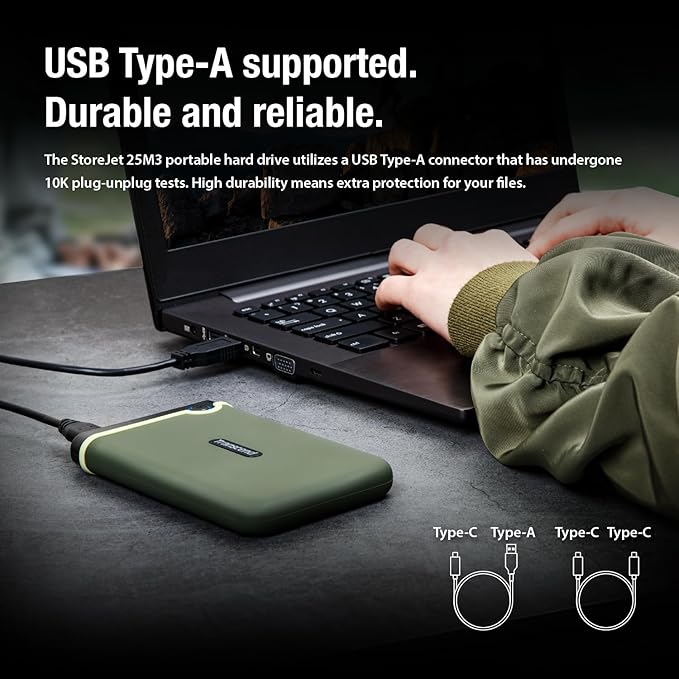 Transcend StoreJet 2TB Rugged External Hard Drive, USB3.1(5Gbps) Portable HDD w/One Touch Auto-Backup Button/Anti-Shock Resistant/Compact&Lightweight/Lightning-Fast Speeds, Iron Gray - TS2TSJ25M3S