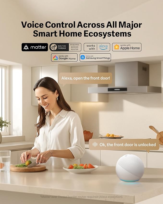 Lockin Venoris Smart Lock - Palm Vein & Fingerprint Keyless Entry Door Lock - 6 Unlock Methods - Built-in WiFi - Smart Home Compatible - No Monthly Subscription - 7-Month Battery Life