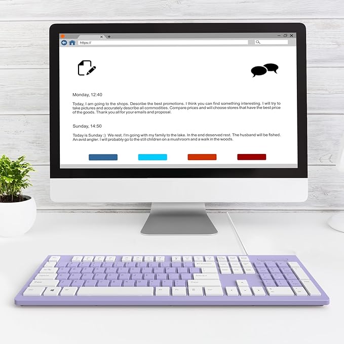 COLIKES Wired Keyboard, Ultra-Thin USB Wired Computer Keyboard, Low-Profile Keys, Spill-Resistant, Multimedia Keys, Compatible with Windows, Mac, Chrome, Linux, and Android-Purple