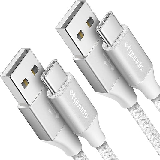 etguuds USB A to USB C Cable 6.6ft, 2-Pack, 3A Fast Charging Type C Charger Cord for iPhone 17 16 15 Pro Max 16e 17 Air, Samsung Galaxy S25 S24 S23 S22 S21 S20 A17 A16 A56 A55 Flip Fold, White