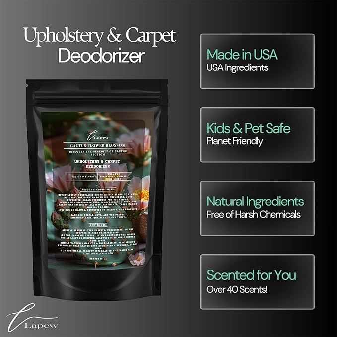 Lapew Cactus Flower Blossom Scented Cleaning Bundle | Carpet Deodorizer Powder (16 oz) & Mop Soap Concentrate (36 oz) | Pet-Friendly Odor Eliminator