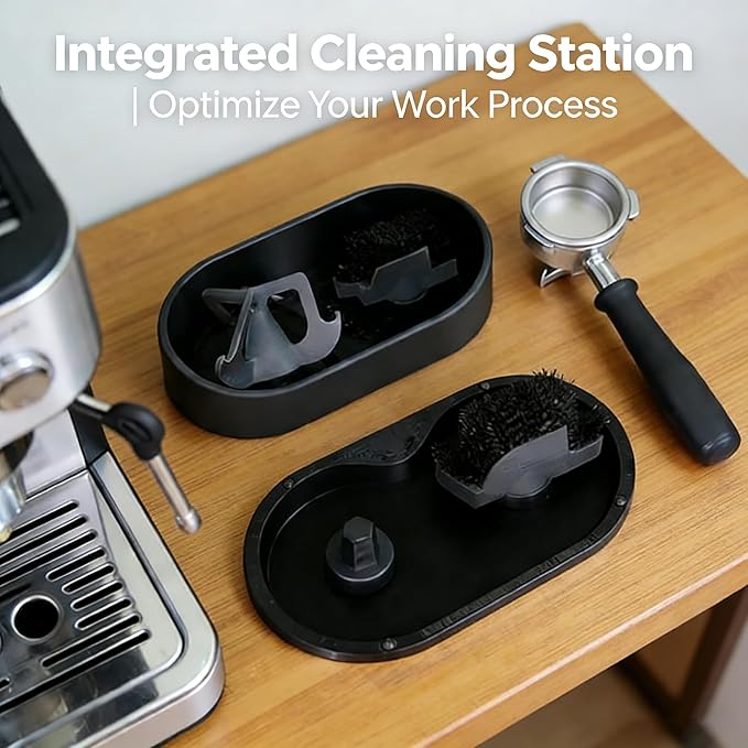 Premium Espresso Clean Holder，Coffee Portafilter Cleaning Kit，Automatic Knock Box Cleaner for 51/53/58mm, Easy Cleaning of Your Coffee Puck (1Pcs)，Electric Automatic Knock Box Cleaner (THREE)