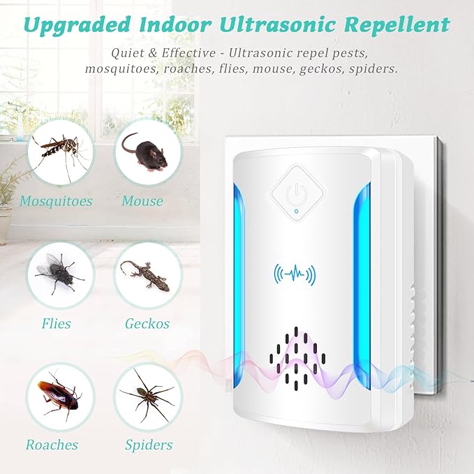 Ultrasonic Pest & Insect Repeller, Upgraded Indoor Ultrasonic Repellent for Mosquitoes, Roaches, Flies, Mouse, Geckos, Spiders, Electronic Plug in Pest Control, 2 Mode Switching (5)