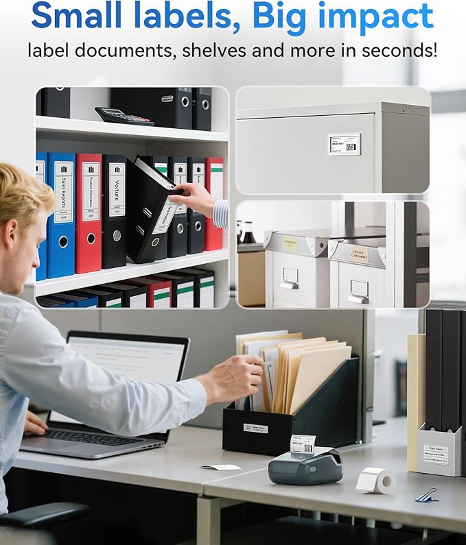 NIIMBOT B1 Label Maker Machine, Thermal Label Printer Easy to Use for Office, Home, Business, Came with 1 Roll White Label(Blue)
