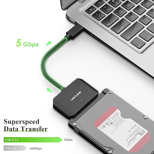WAVLINK SATA to USB Type-A Hard Drive Cable, 5Gbps USB3.0 to Sata Cable Support UASP, External Hard Drive SATAI/II/III Connector 2.5" SSD/HDD and 3.5" HDD up to 20TB
