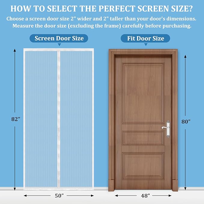 Amzjjle Magnetic Screen Door - Self Sealing, Heavy Duty, Hands Free Mesh Partition Keeps Bugs Out Let Breeze in- Pet and Kid Friendly - Keep Open Feature (White, Fit Door Size 48 x 80 Inch)