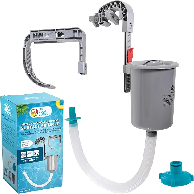U.S. Pool Supply Pool Skimmer - Above Ground Pool Skimmer, Floating Pool Surface Skimmer, Pool Accessories - Clean Debris Basket, Wall Mount, Attaches to Inflatable Collars, Tubular and Metal Frames