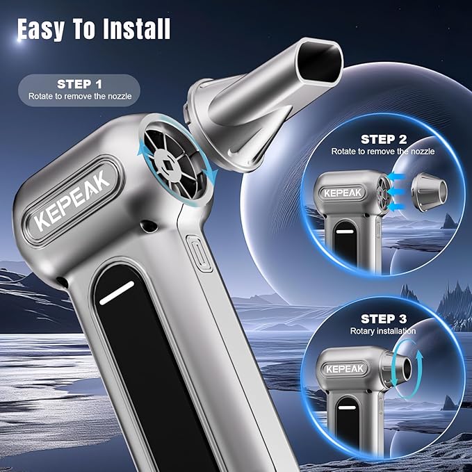 KEPEAK Electric Compressed Air Duster, 130000RPM Cordless Rechargeable Air Duster with Brushless Motor, 4 Gear Adjustable Dust Blower for Computer, Keyboard, Home & Outdoor