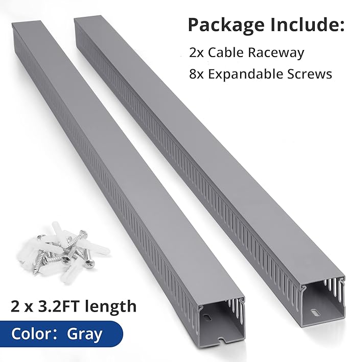 ZhiYo 2x2in Server Rack Cable Management Raceway, Cable Duct Kit, Electrically Safe PVC for Network Wire Management, Open Slot Cord Hider for Computer Under Desk, Grey