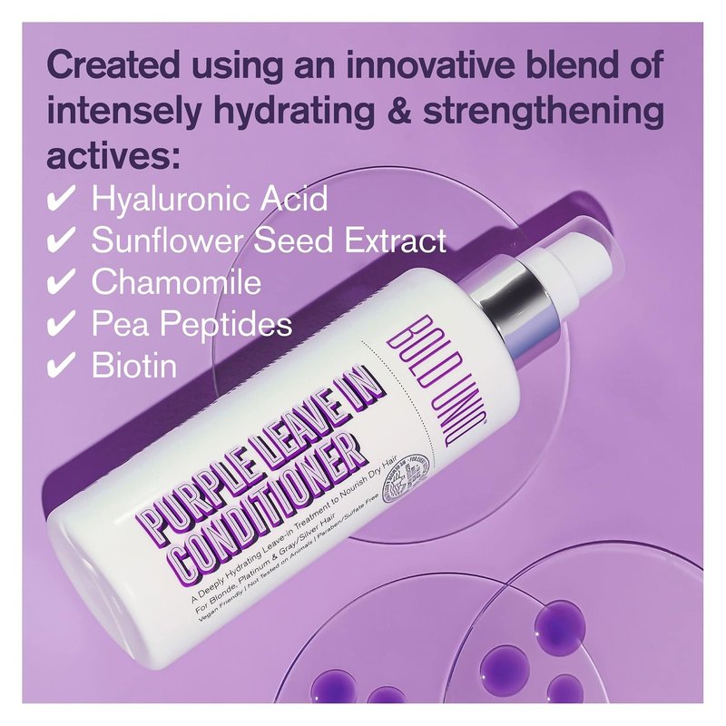 BOLD UNIQ Purple Leave In Conditioner for Dry & Damaged Blonde, Platinum & Gray/Silver Hair. Light Toning, Hydrating & Detangling. Peta-approved, Vegan & Cruelty-Free. Sulfate & Paraben Free.