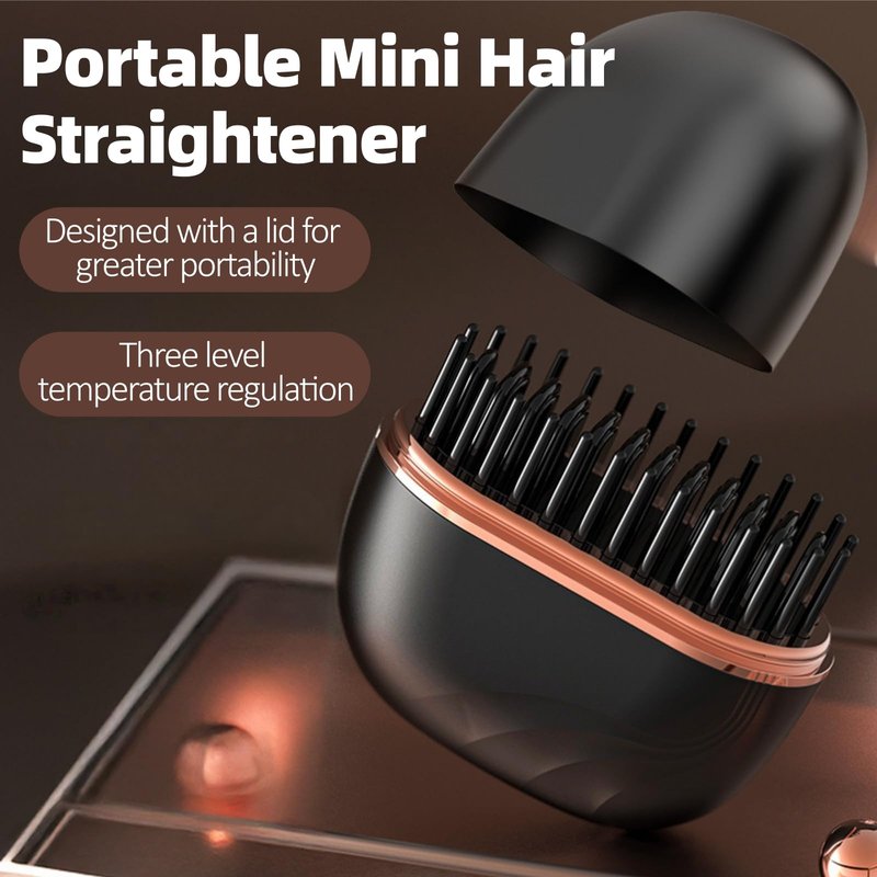 Mini Hair Straightener, Rechargeable Portable Hair Straightener Brush, 3-Speed Temperature Control, Anti-Scald Shell, Lightweight & Portable Travel (Pink)