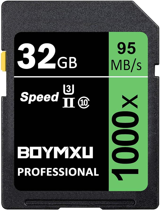 BOYMXU Professional 1000x Class 10 U3 Memory Card - 32GB, Compatible with Computers, Cameras & Camcorders, Up to 95MB/s Read Speed, Green/Black