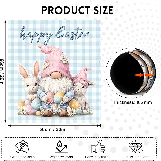 NYZE Happy Easter Dishwasher Magnets Cover, Dishwasher Magnetic Sticker Decorative, Reusable Dish Washer Cover for Dishwashers (Gnome & Bunnies)