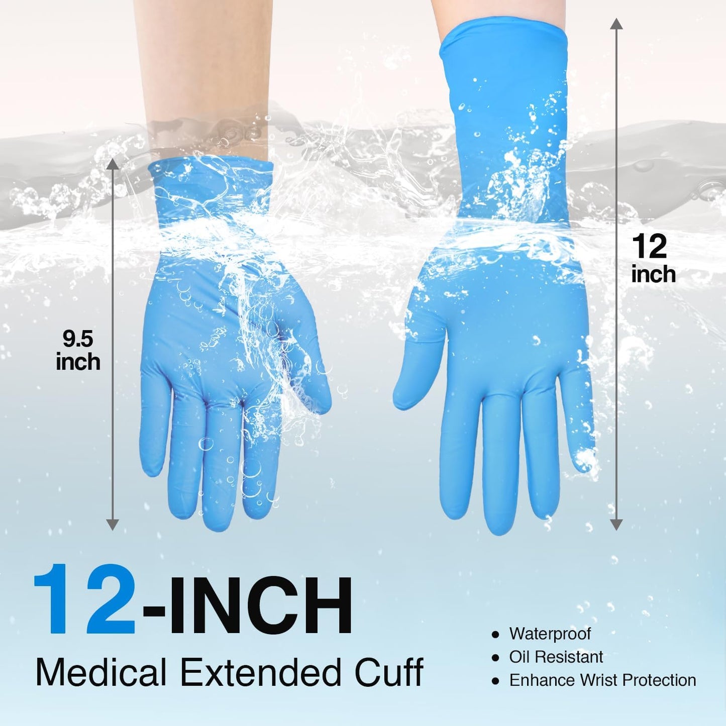Schneider Nitrile Exam Gloves - 12-Inch Extended Cuff, Small, 50-Count | Latex-Free, Powder-Free, Blue