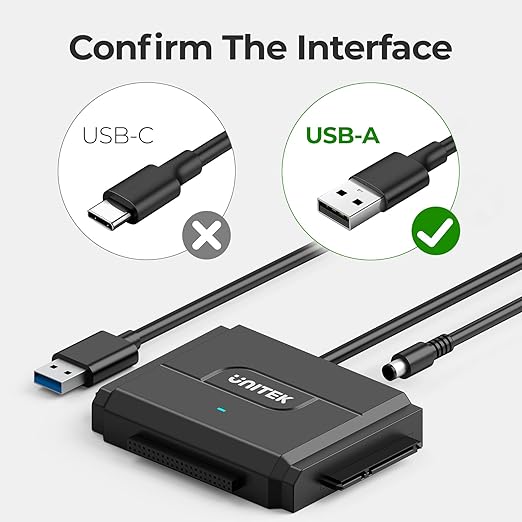 Unitek SATA/IDE to USB 3.0 Adapter, Hard Drive Adapter for Universal 2.5"/3.5" Inch IDE and SATA External HDD/SSD with 12V 2A Power Adapter, Support 24TB