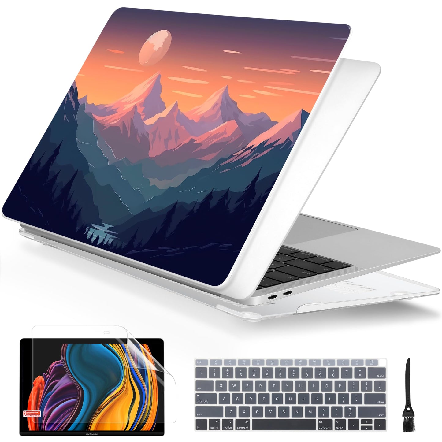 Batianda Design Case for M1 MacBook Air 13 Inch Model A2337 A2179 A1932 2021 2020 2019 Release,3D Painted Landscape Series Hard Shell with Keyboard Cover & Screen Protector, Sunset