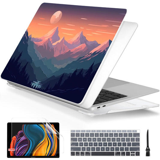 Batianda Design Case for M1 MacBook Air 13 Inch Model A2337 A2179 A1932 2021 2020 2019 Release,3D Painted Landscape Series Hard Shell with Keyboard Cover & Screen Protector, Sunset