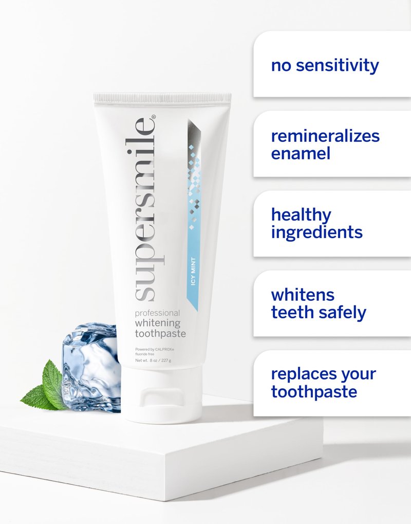 Supersmile Icy Mint Fluoride-Free – Whitening Toothpaste for Visibly Brighter Teeth – Whitens Up to 6 Shades, 8 oz
