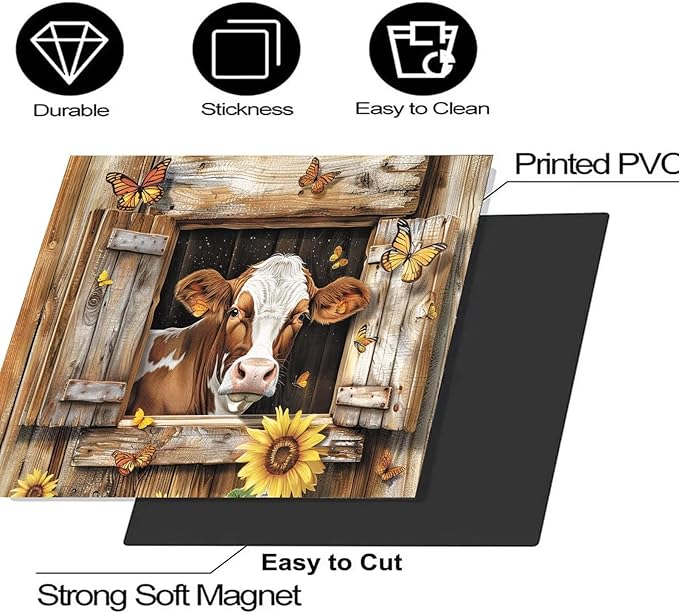Farm Animals Cow Kitchen Magnet Dishwasher Skin Cover Panel, Country Sunflower Refrigerator Door Cover Sheet Magnetic, Butterfly Magnetic Dishwasher Sticker for Front, 23" W x 17" H Magnetic
