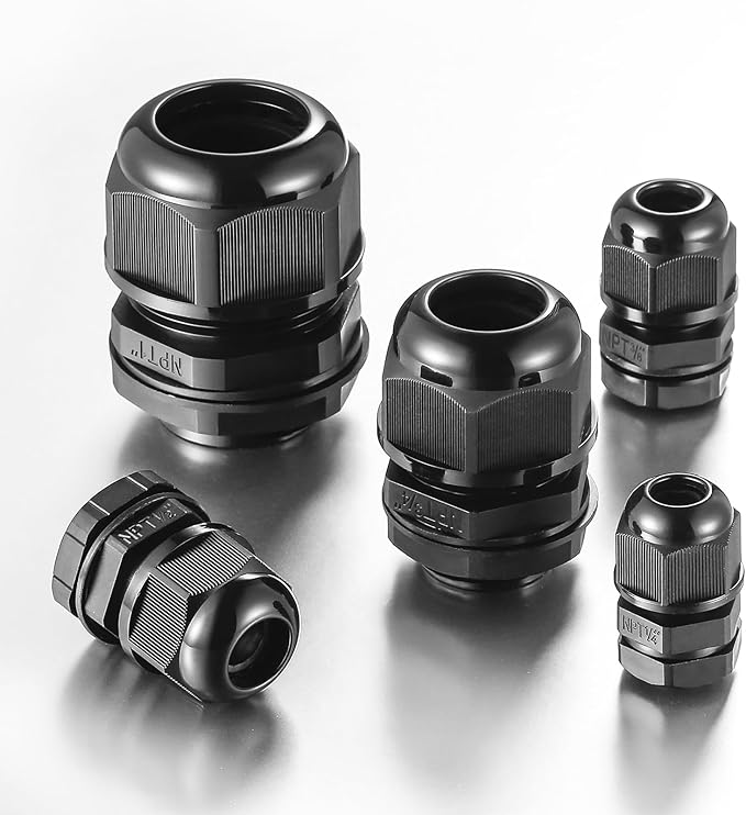 RTHIEAI 25 PCS 1/2"(6-12.5mm) NPT Nylon Cable Gland Joints with Gaskets, IP68 Adjustable Lock Nut Strain Relief Cord Grip Waterproof Cable Glands - UL Listed and RoHS Compliant