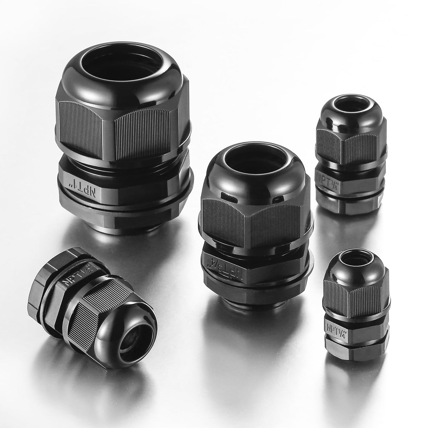 RTHIEAI 25 PCS 1/4"(4-8mm) NPT Nylon Cable Gland Joints with Gaskets, IP68 Adjustable Lock Nut Strain Relief Cord Grip Waterproof Cable Glands - UL Listed and RoHS Compliant